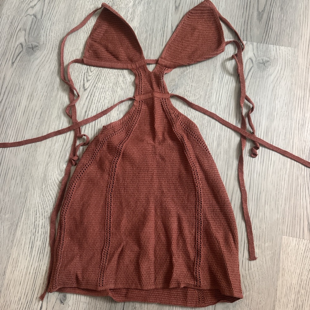Brown crochet mini dress